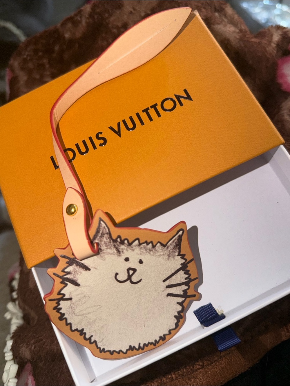 Fashion Pink and Cream Cat Luggage Tag